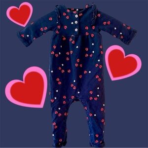 Carter's terry sweater ruffle heart romper footless valentines fall winter warm